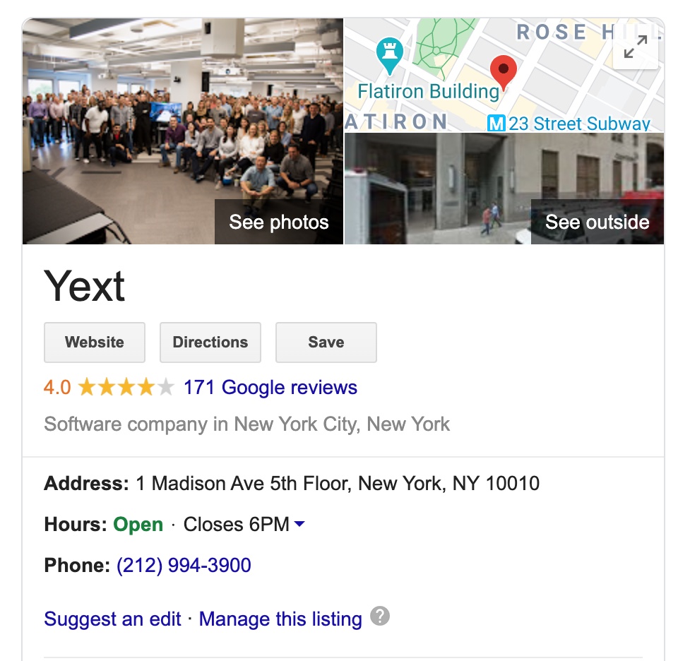 Yext listing on Google