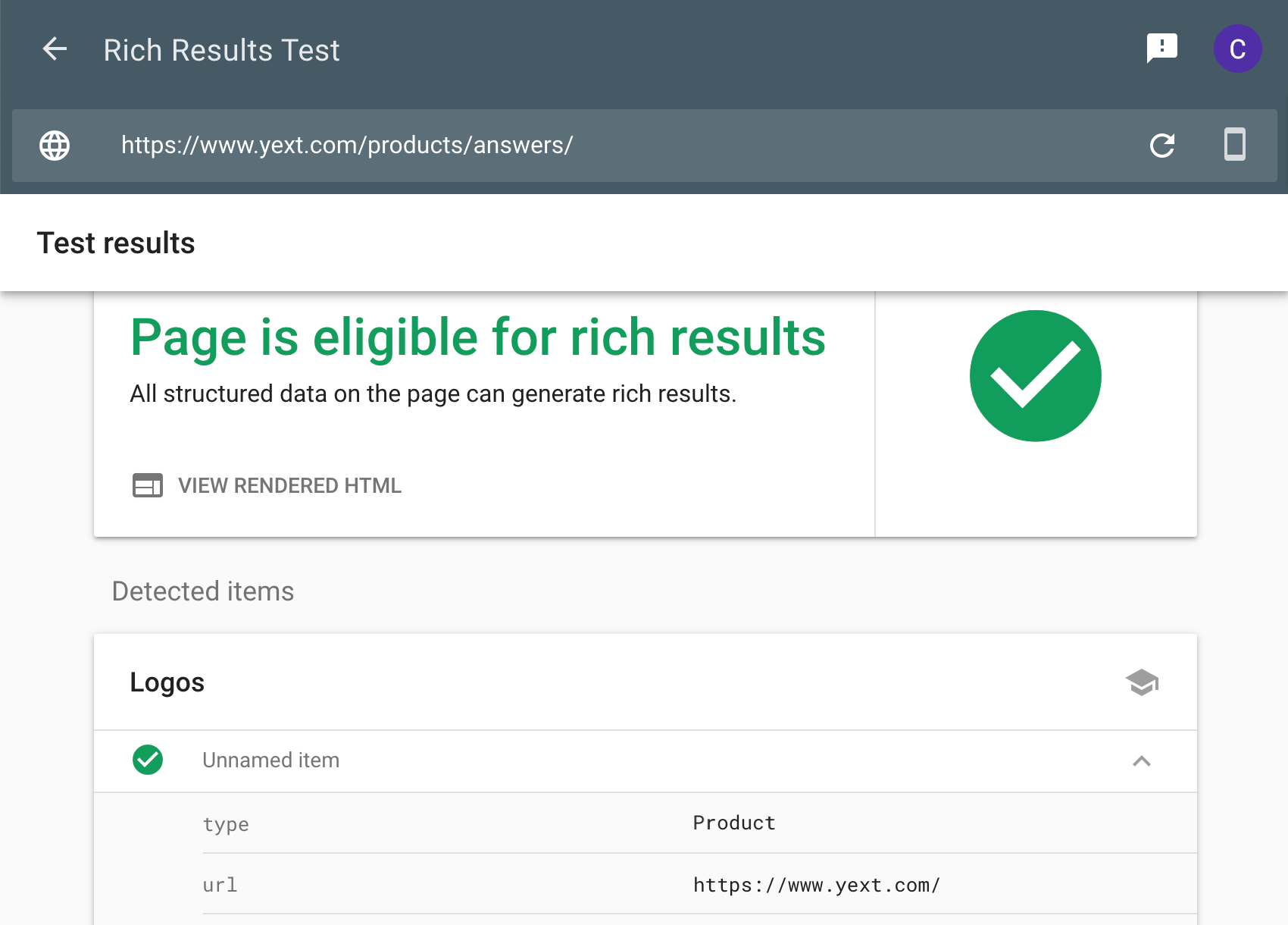 Example Output in Google Rich Results Testing Tool