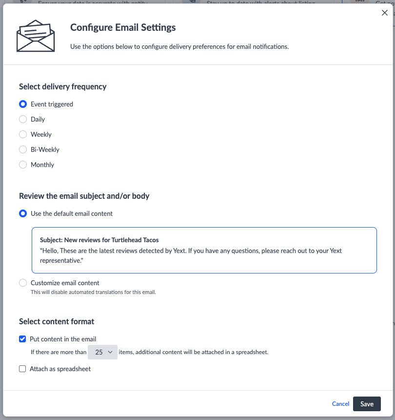 Keep the default email notification content or customize it