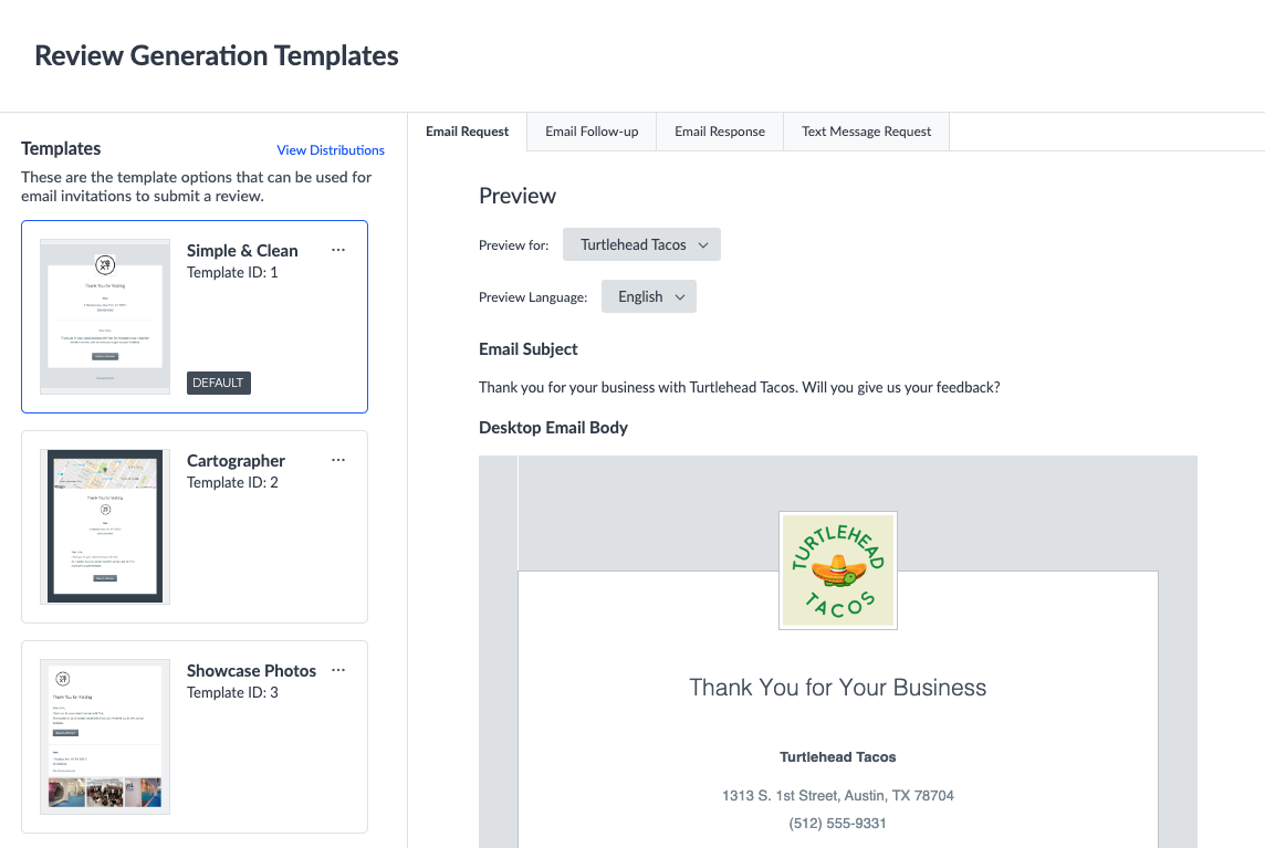 Configure review generation invitation templates