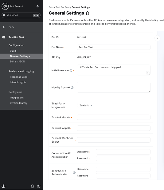 General settings third-part integration fields