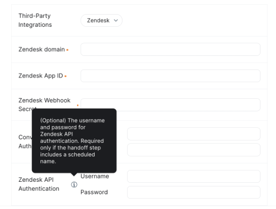 Zendesk API Auth field in general settings