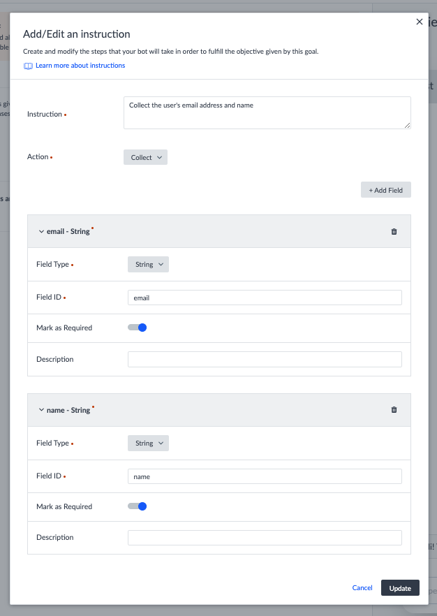 IF instruction modal asking for user company name