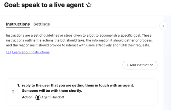 Live Agent instruction with a live agent goal