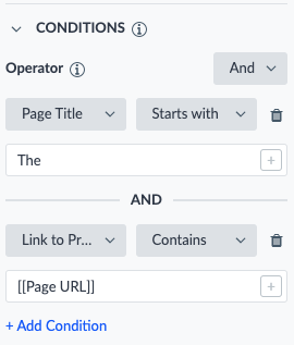 Add Conditions sidebar