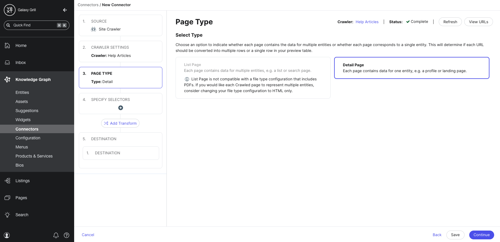Select page type