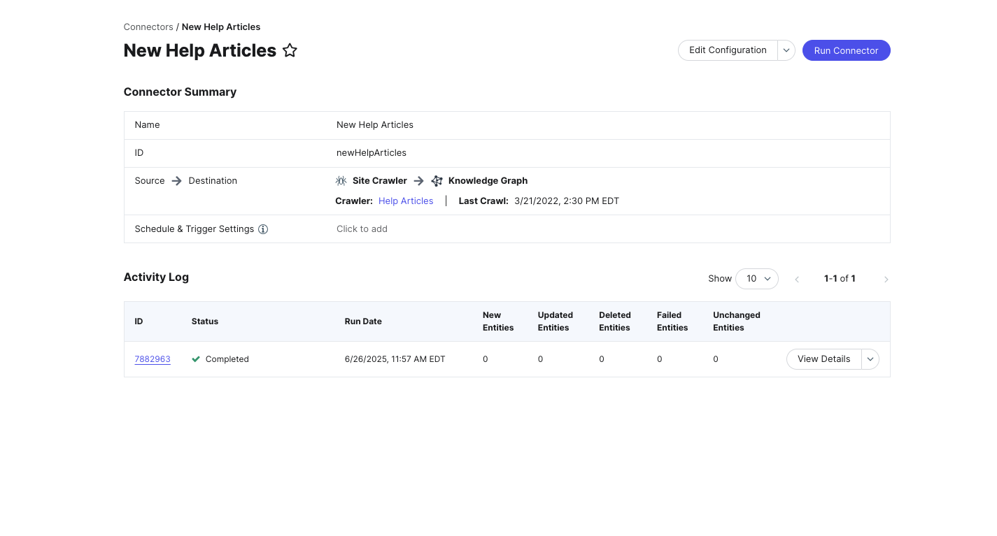 Connector summary page