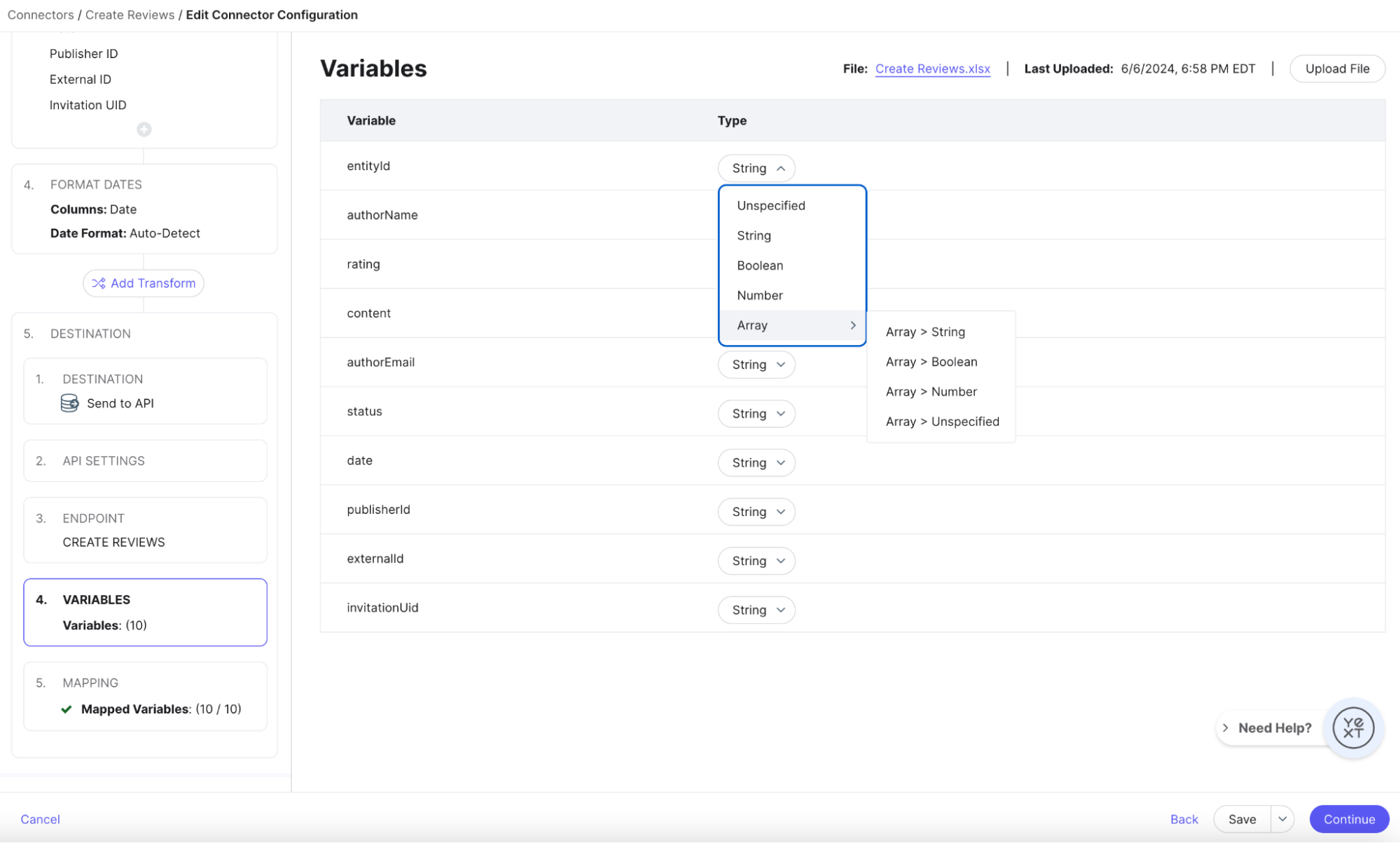 Define variable types