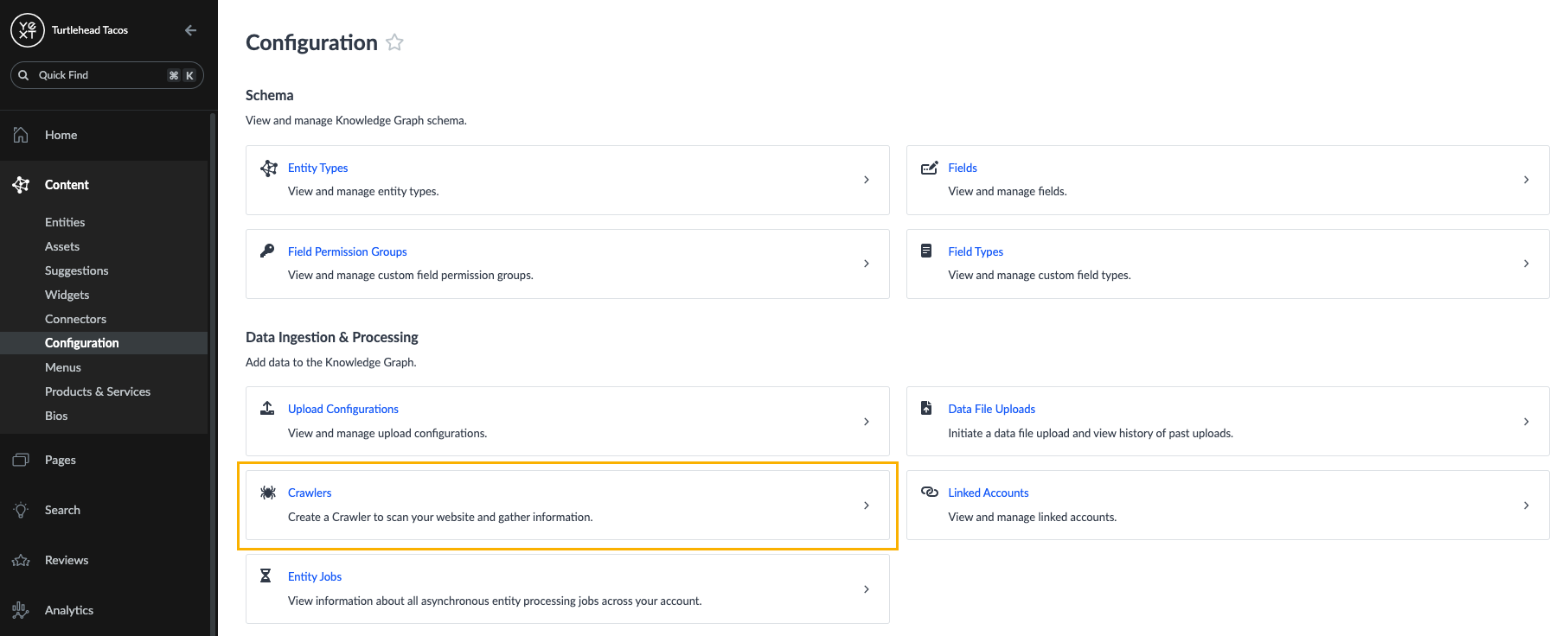 Find Crawlers in the Knowledge Graph Configuration