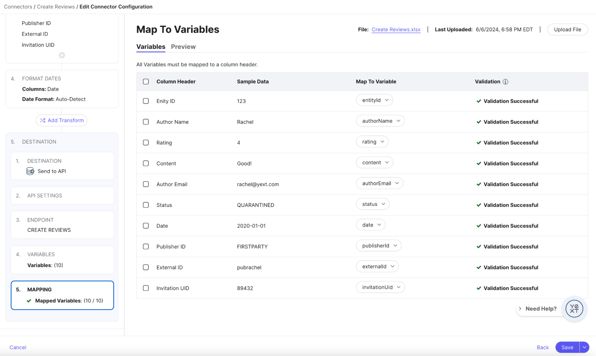 Map to variables