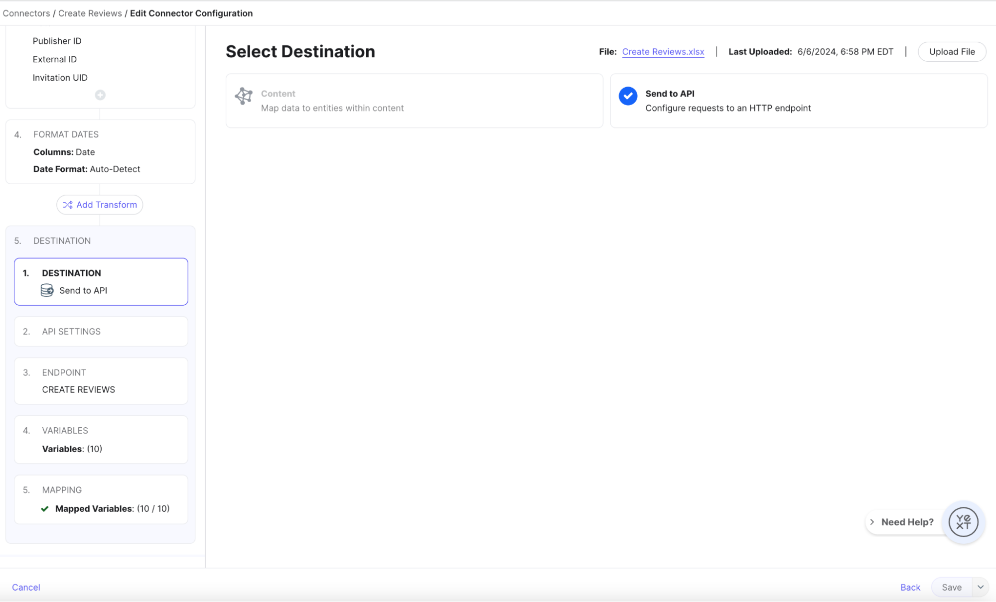 Select Send to API destination