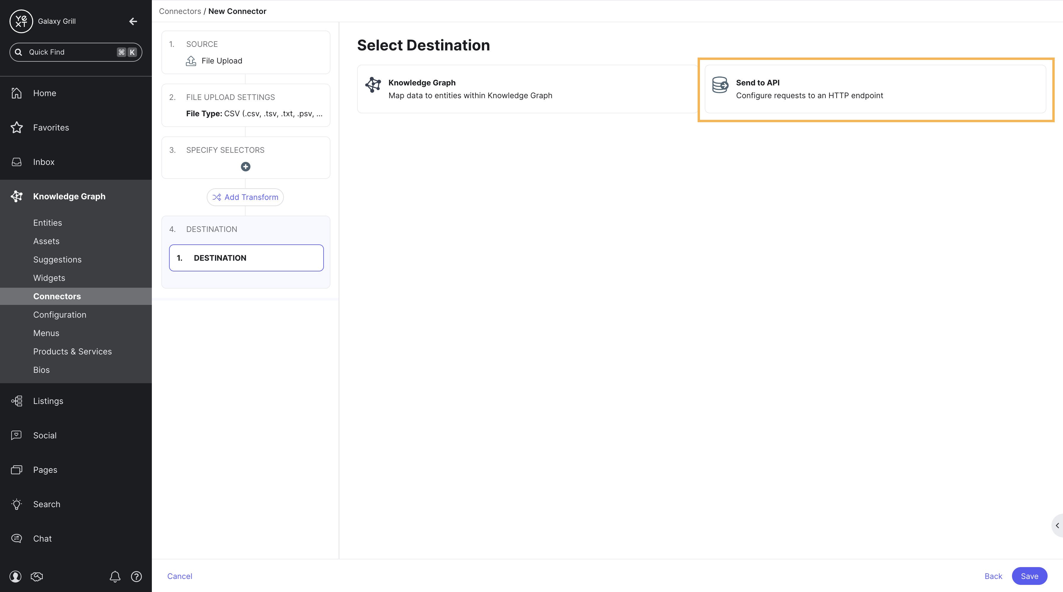 Select Send to API destination