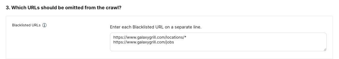 Enter blacklisted URLs