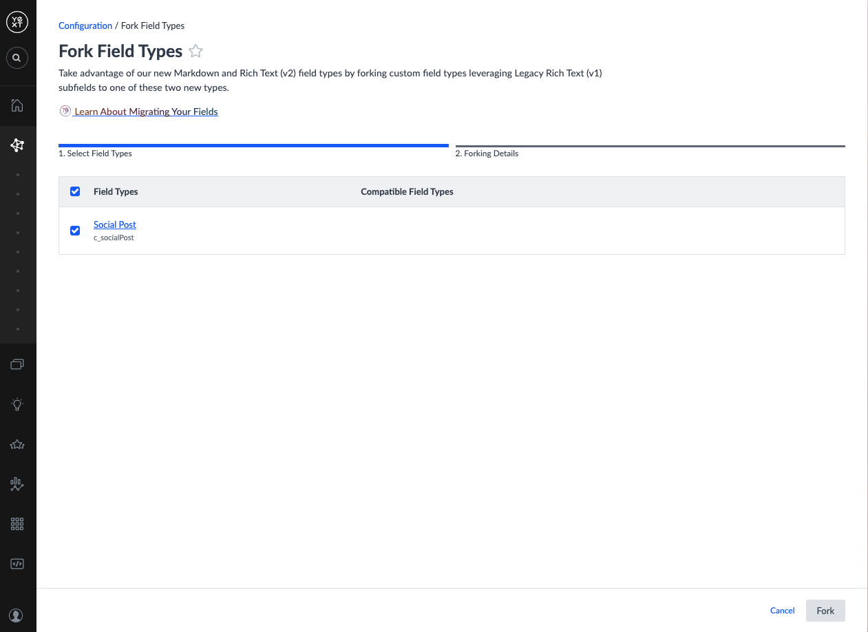 Select field types to fork