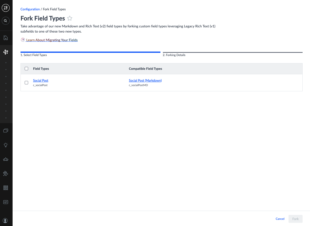 View results of forked field types