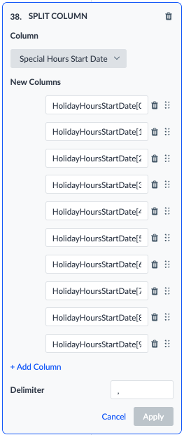 Split columns to add holiday hours