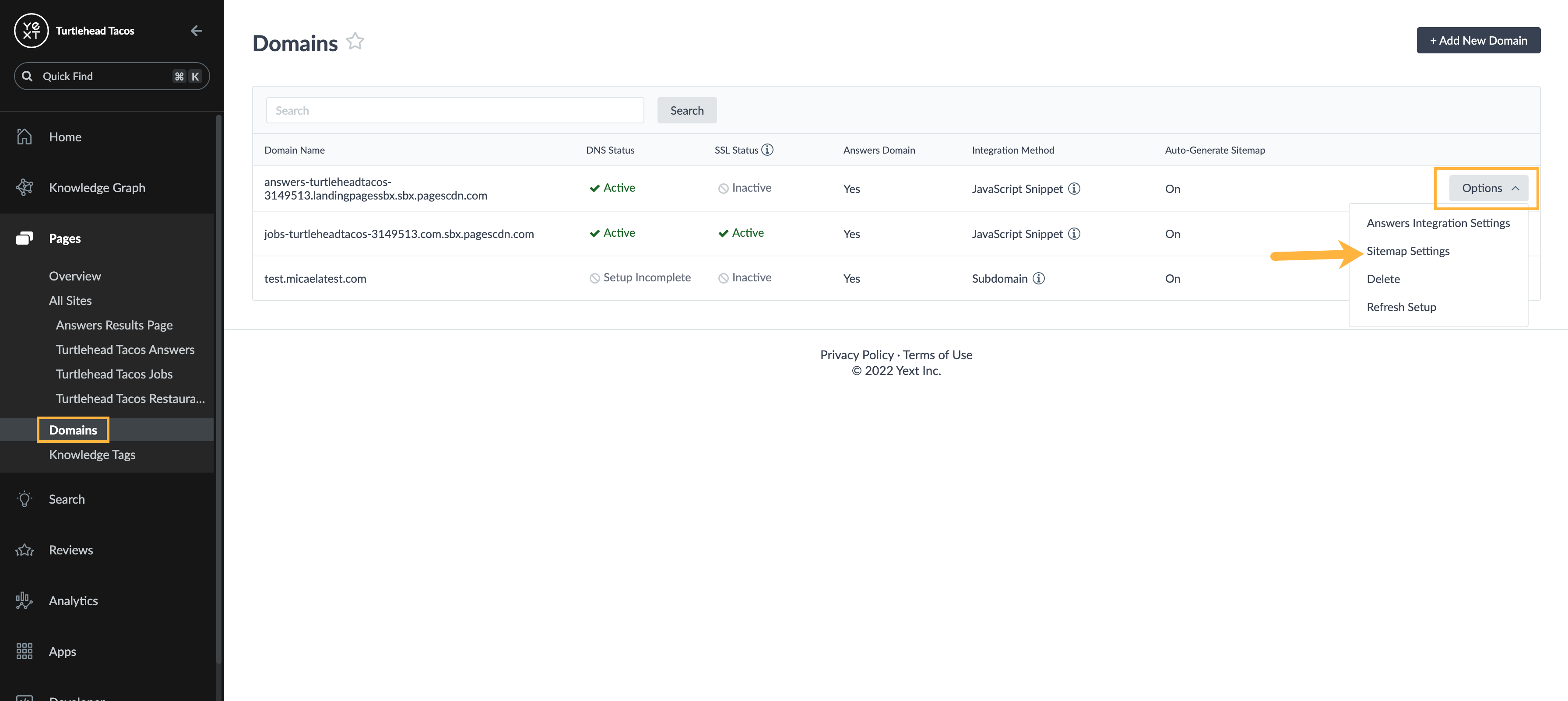 Navigate to sitemap settings