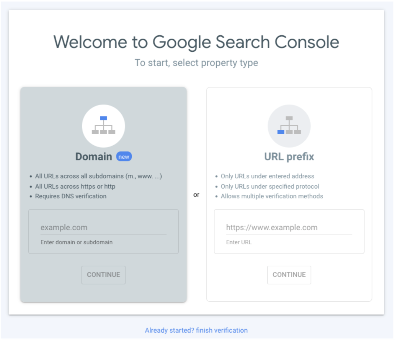 welcome to google search console modal