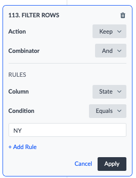 Filter Rows configuration