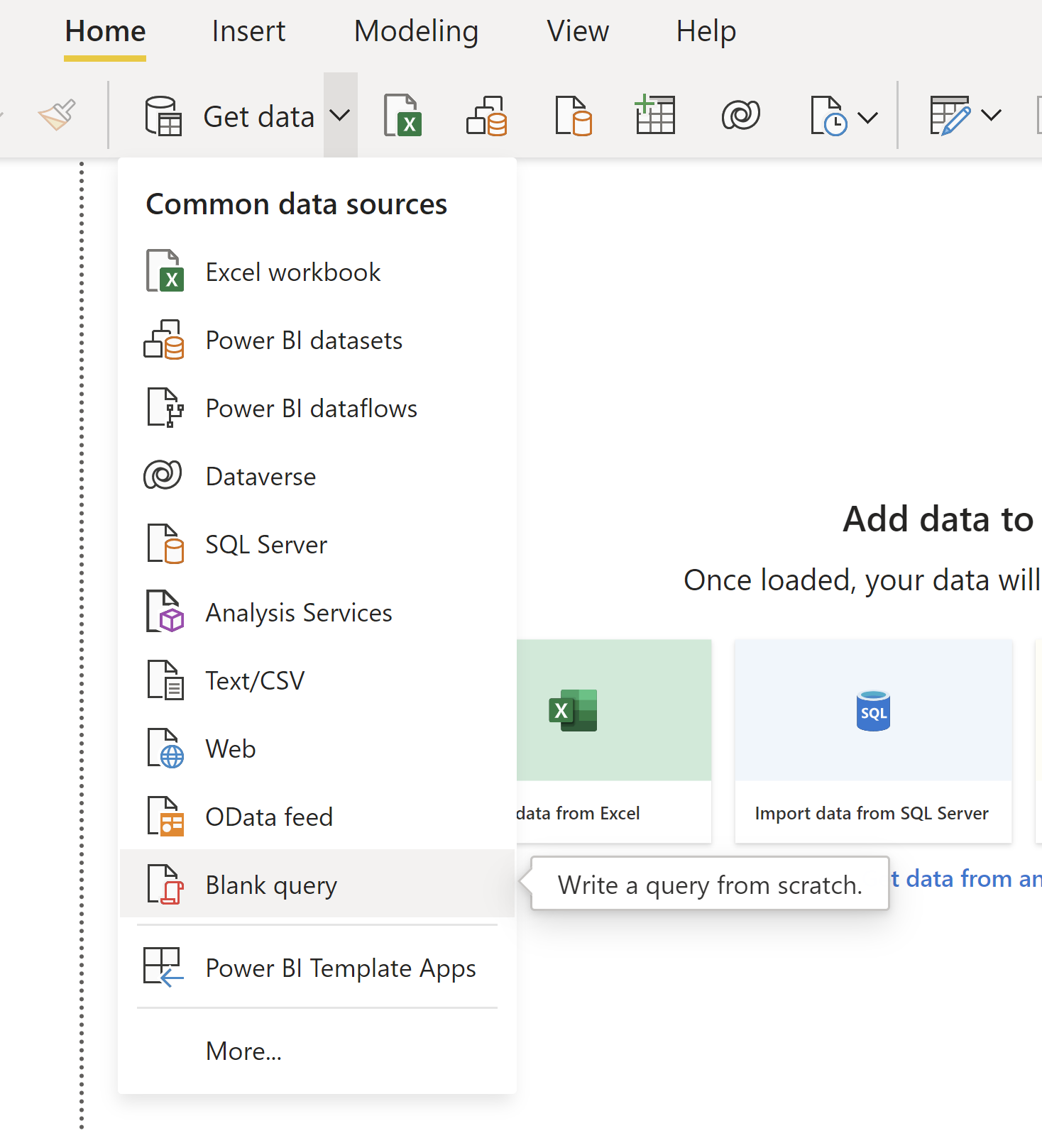 Blank Query data source in Power BI