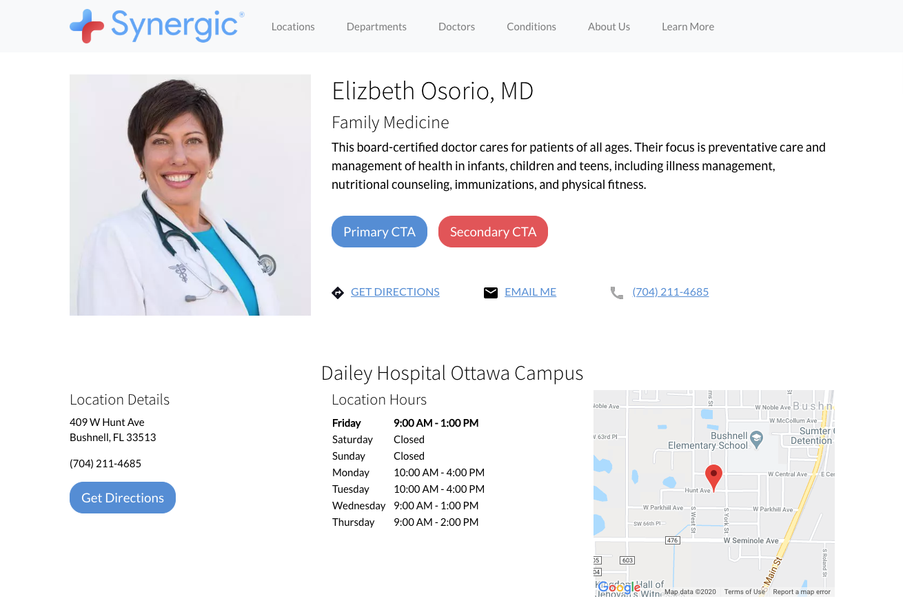 landing page for a doctor
