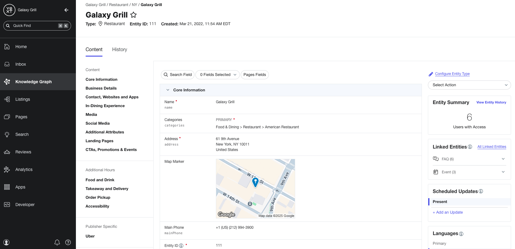 Restaurant entity example