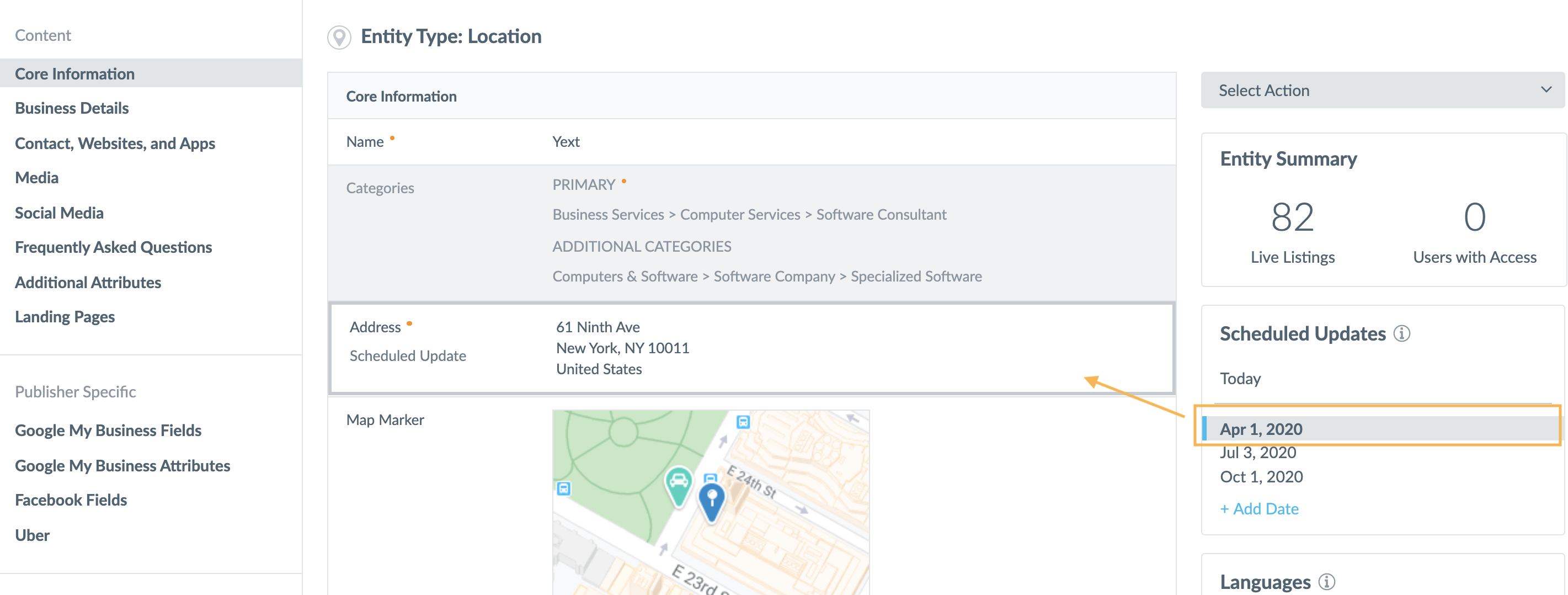 scheduled update for address field