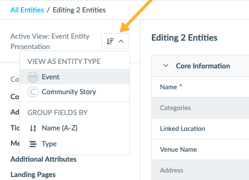 viewing multiple entity types options