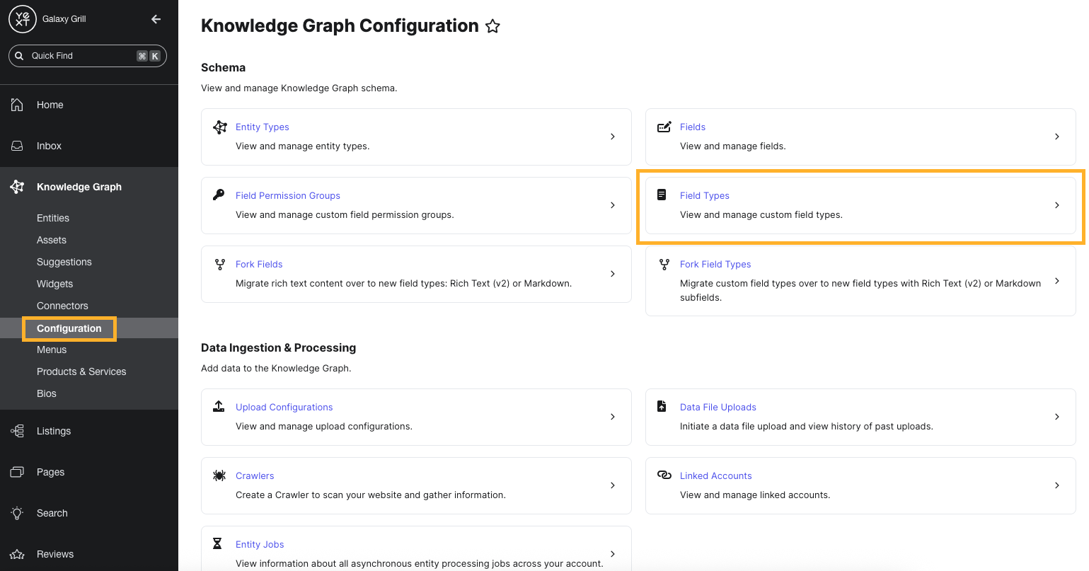 Field Types Configuration screen