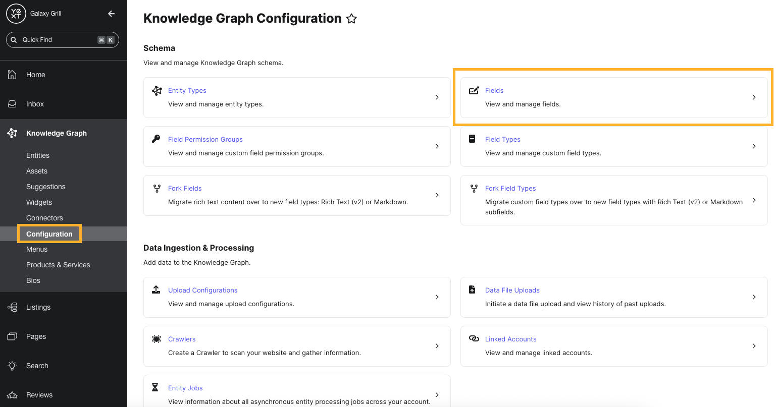 Fields Configuration screen