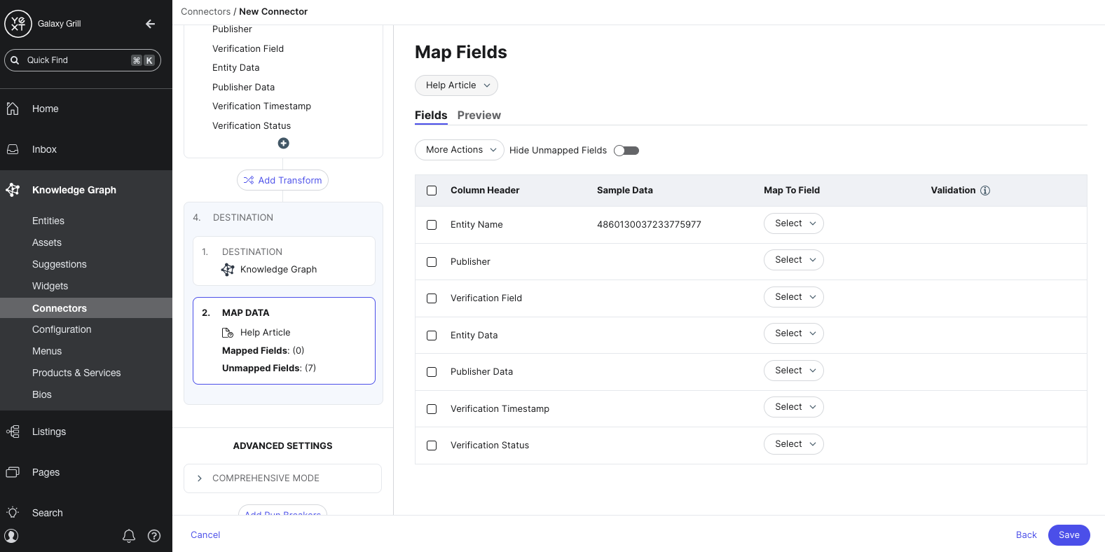 Map entity fields