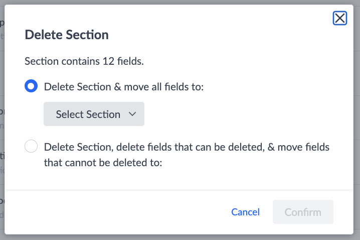 delete section modal