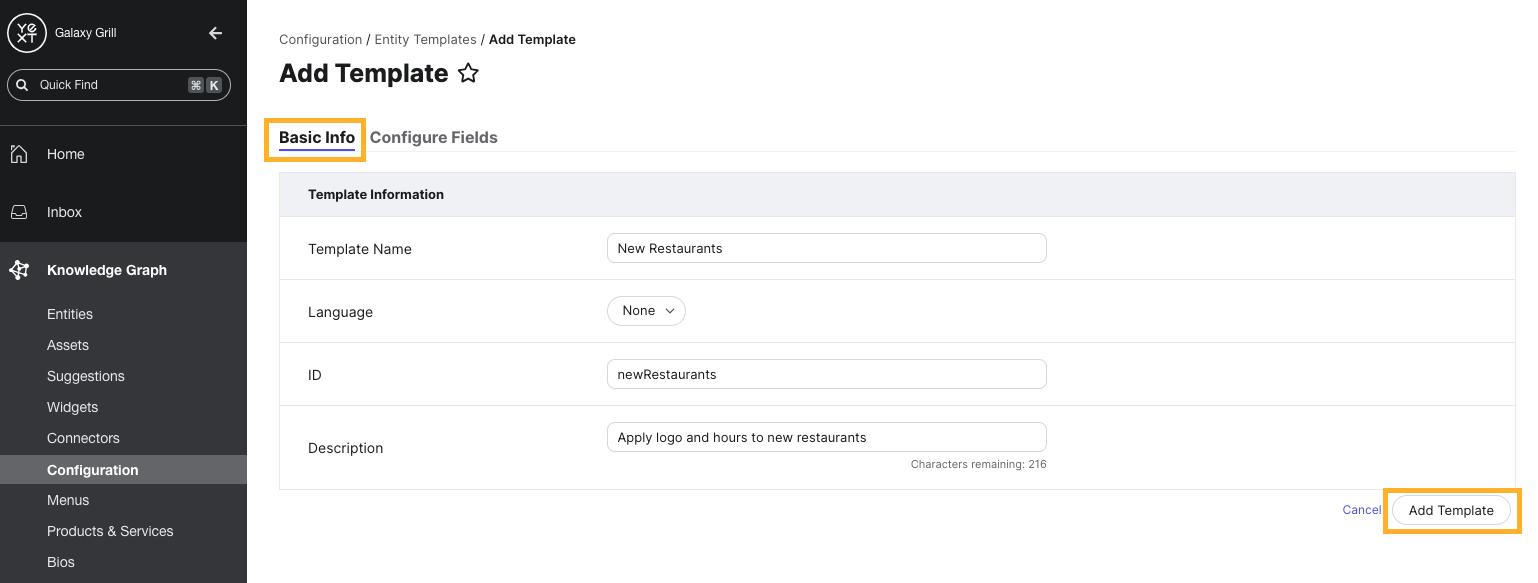 Fill out the template basic info