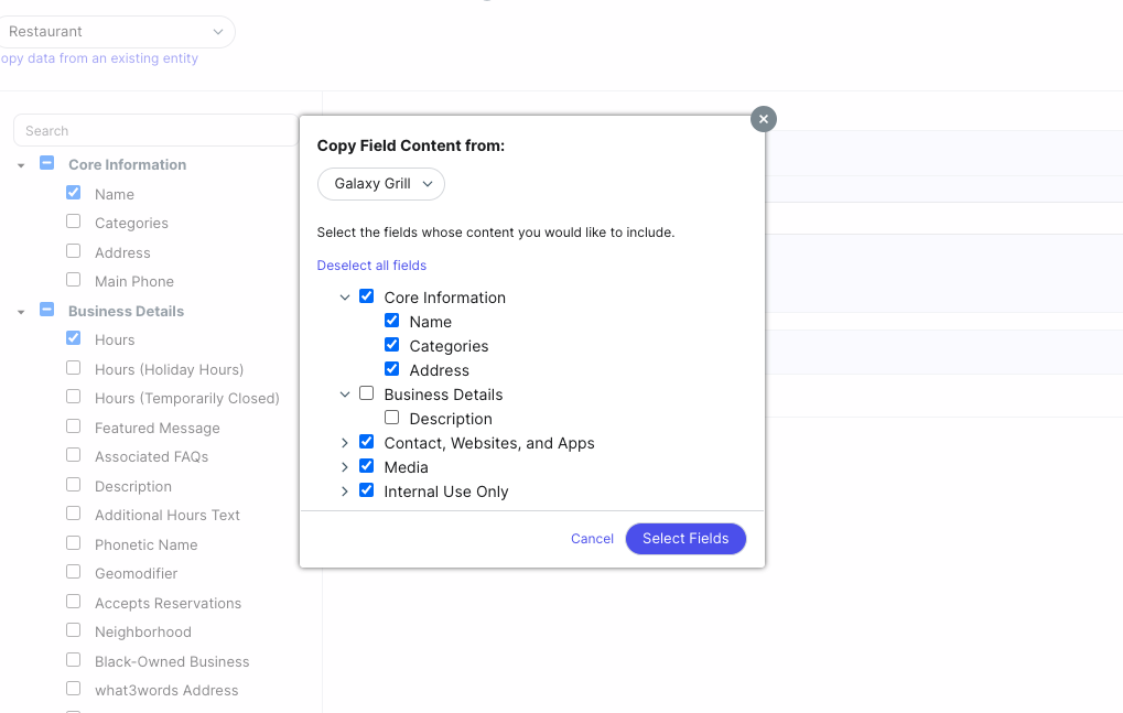 Select fields to copy