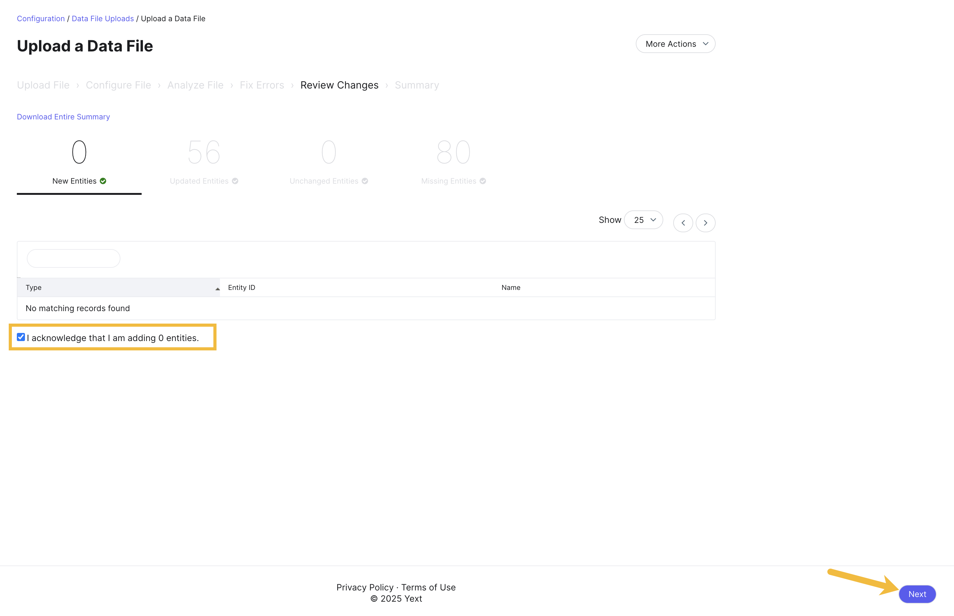 Confirm changes by category