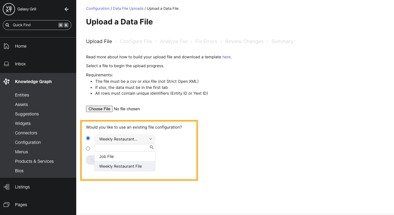Use a saved upload configuration