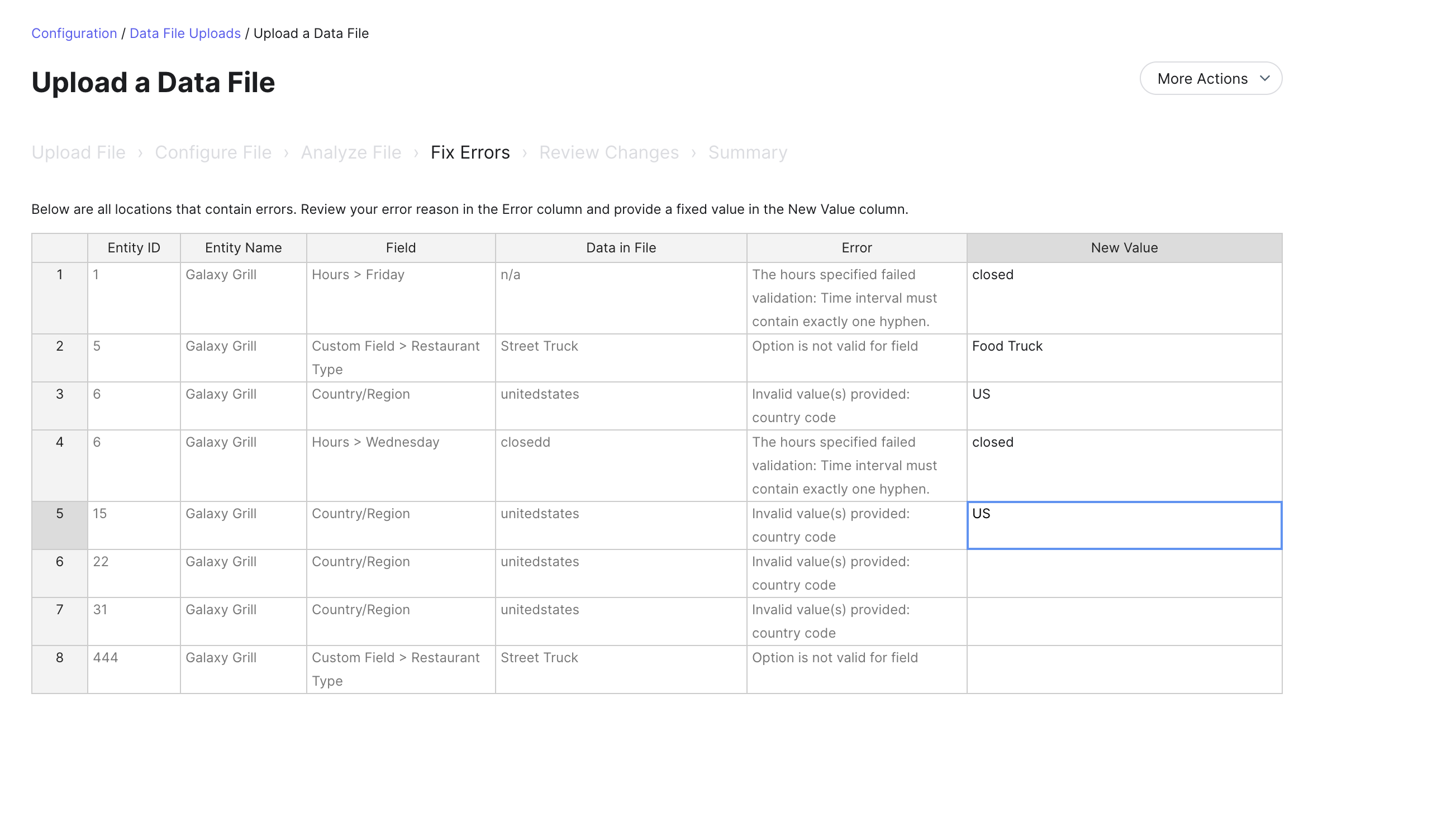 Fix errors in spreadsheet view