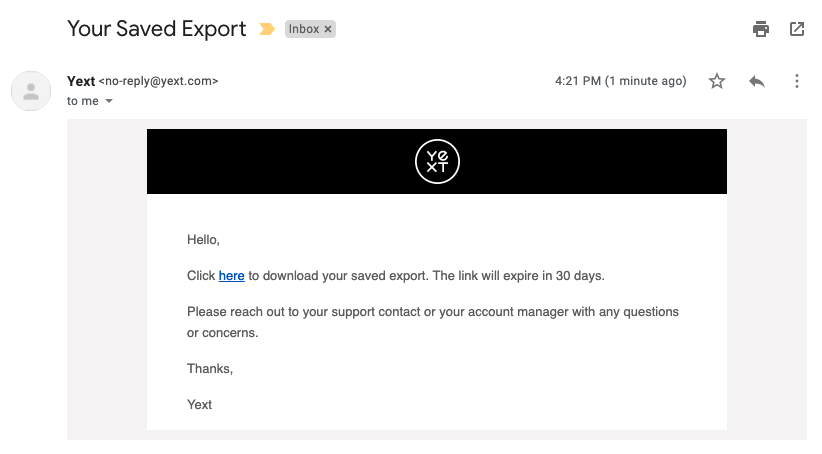 automated export email example
