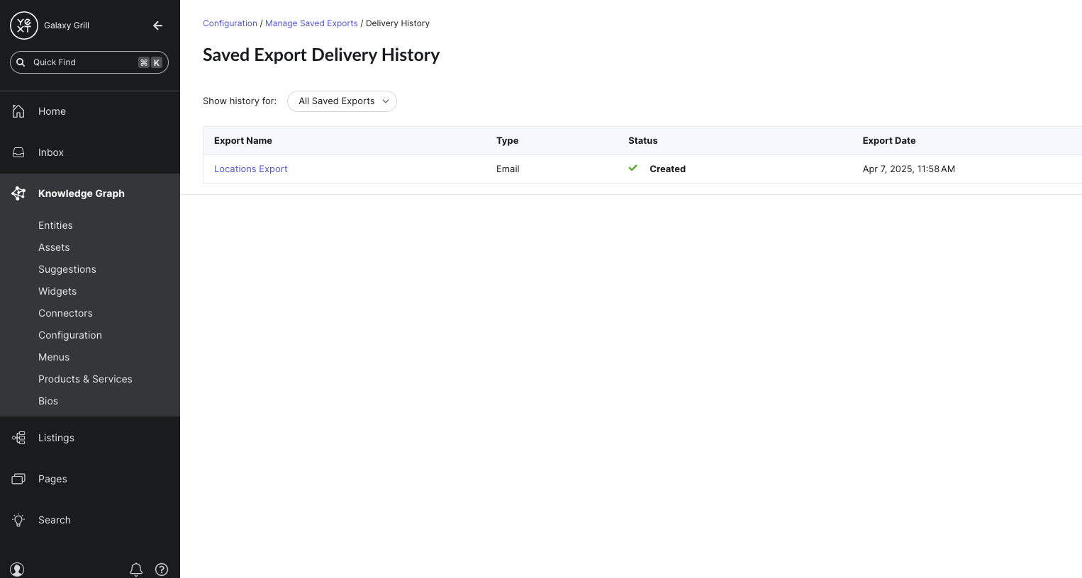 Export delivery history
