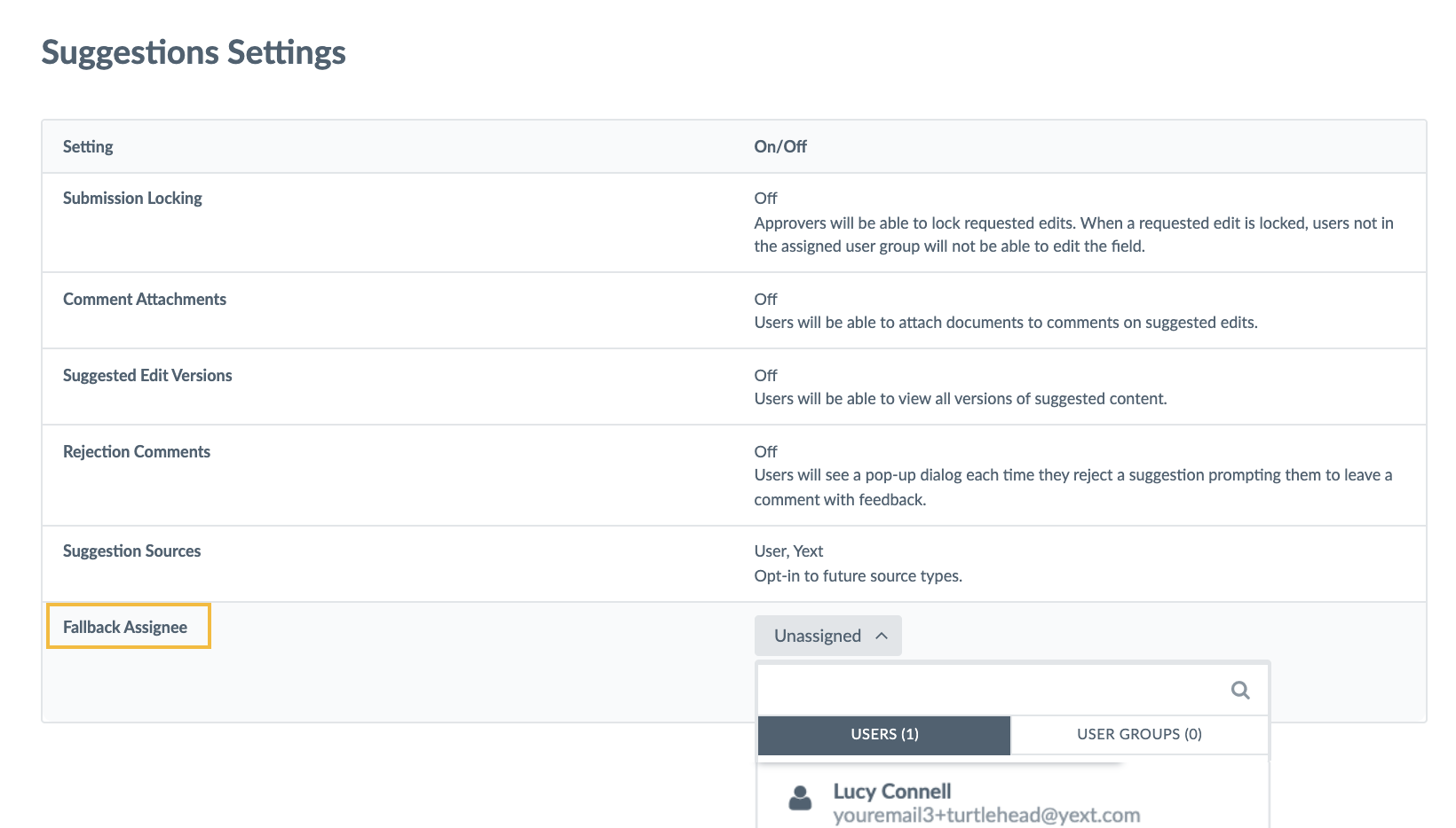 fallback assignee setting