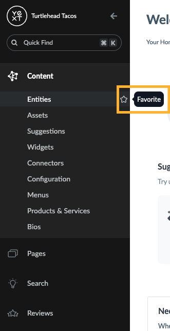 Click the star icon when hovering over a page to Favorite