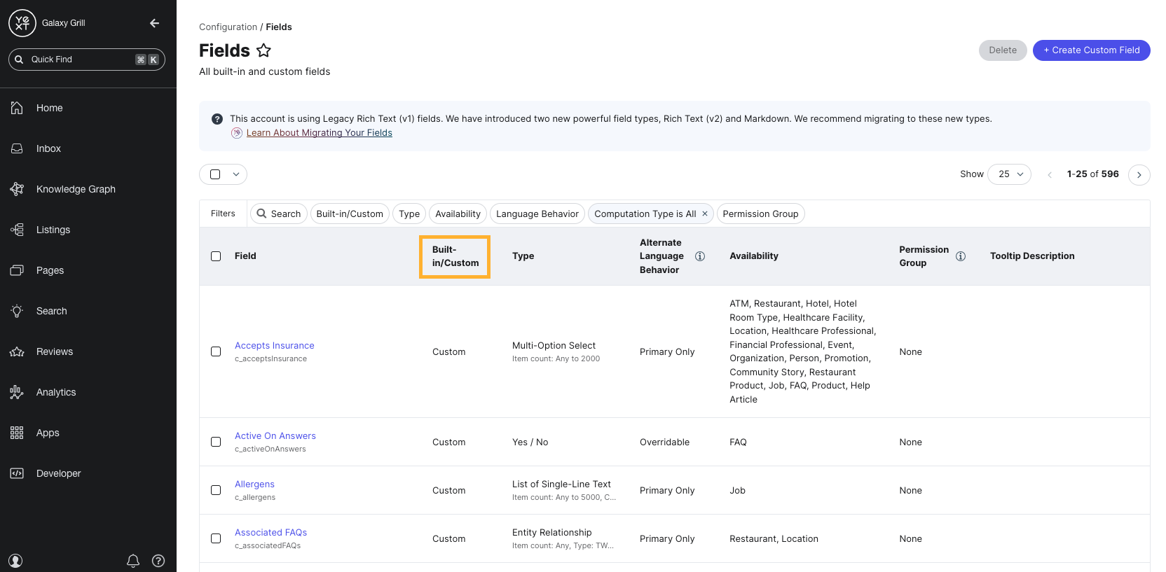 Identify built in or custom fields