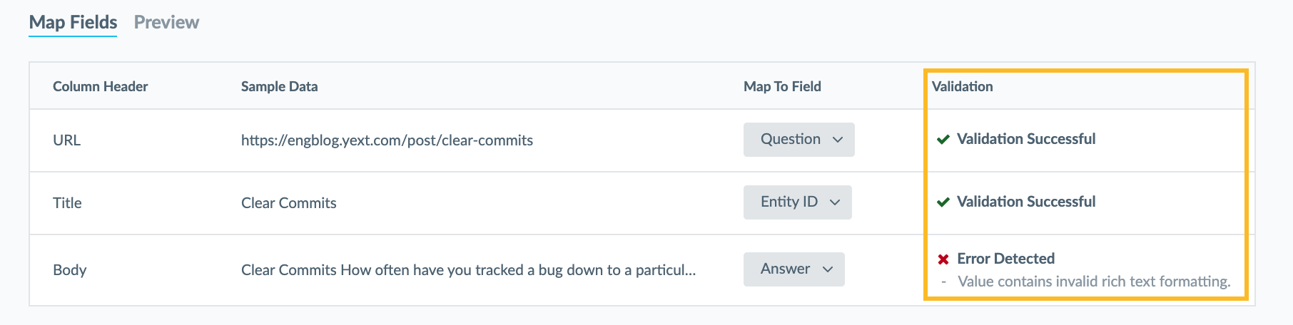 Mapped Field Validations