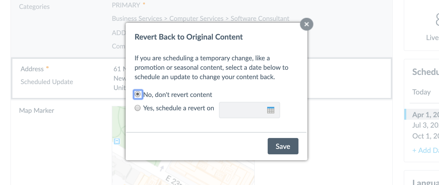 revert content modal