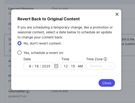 Revert a scheduled update
