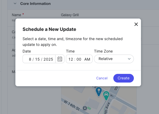 Schedule the date, time, and timezone