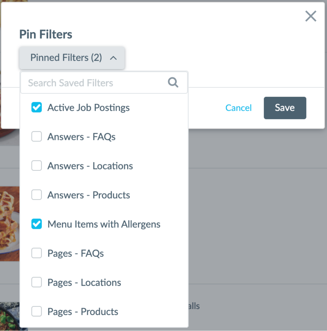 Select Pinned Filters