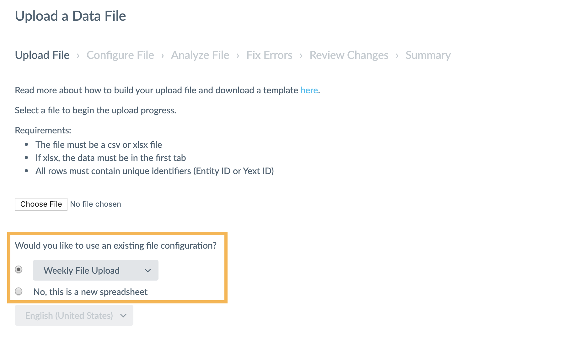 use saved upload configuration