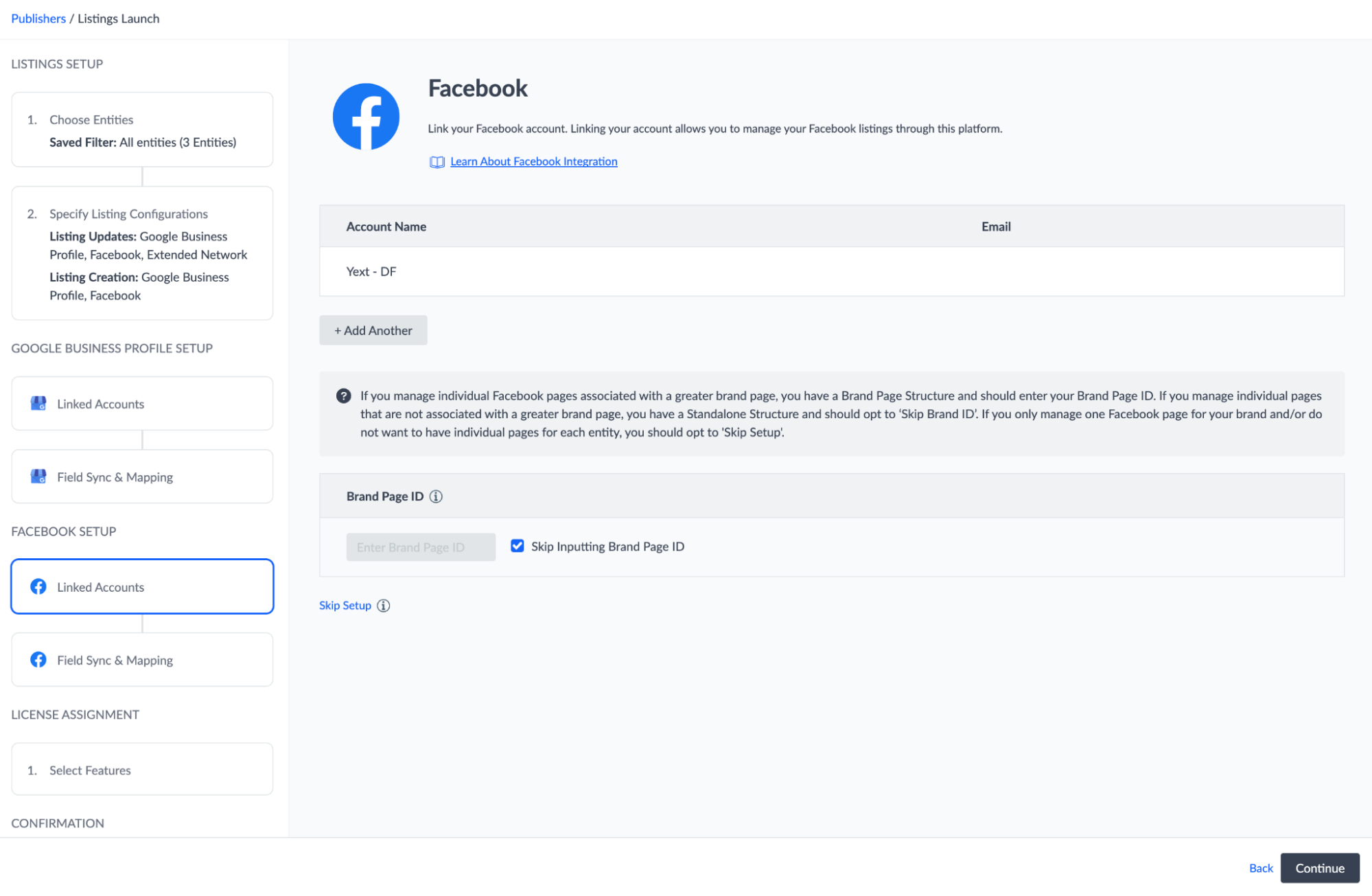 Select your Facebook Brand ID or skip