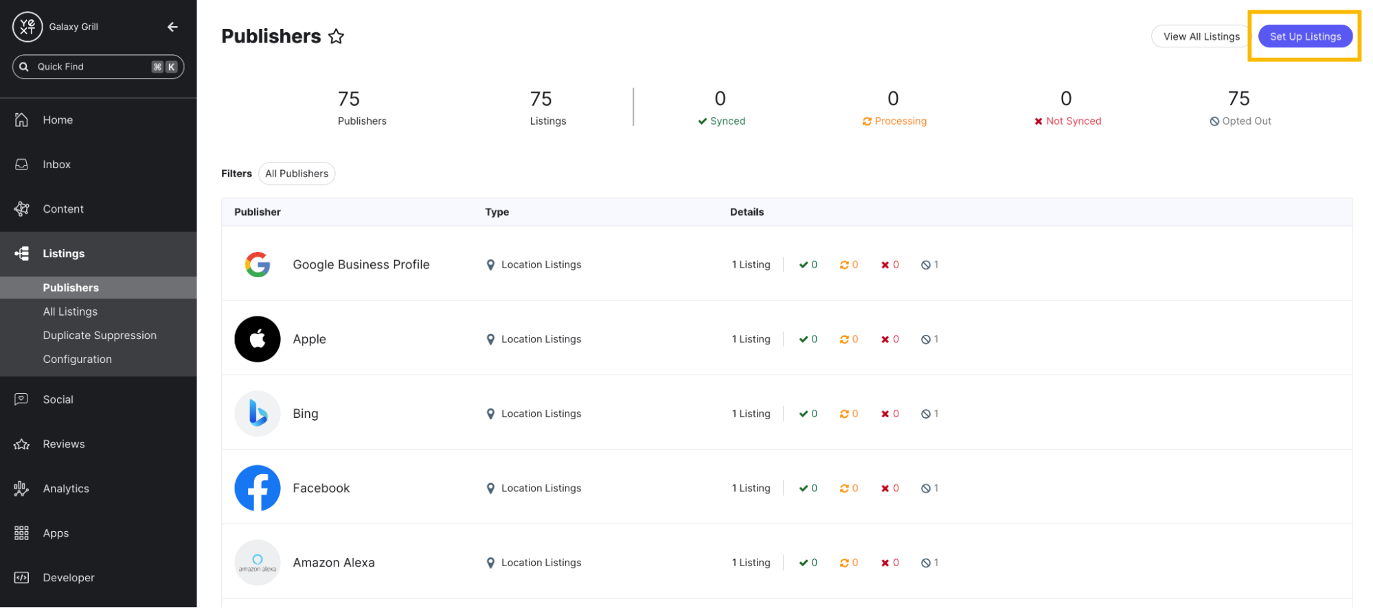 Click Set Up Listings to start the launch flow